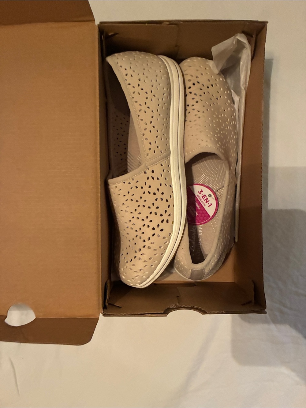 Cloudsteppers by Clarks Beige Perforated Slip-On Flats